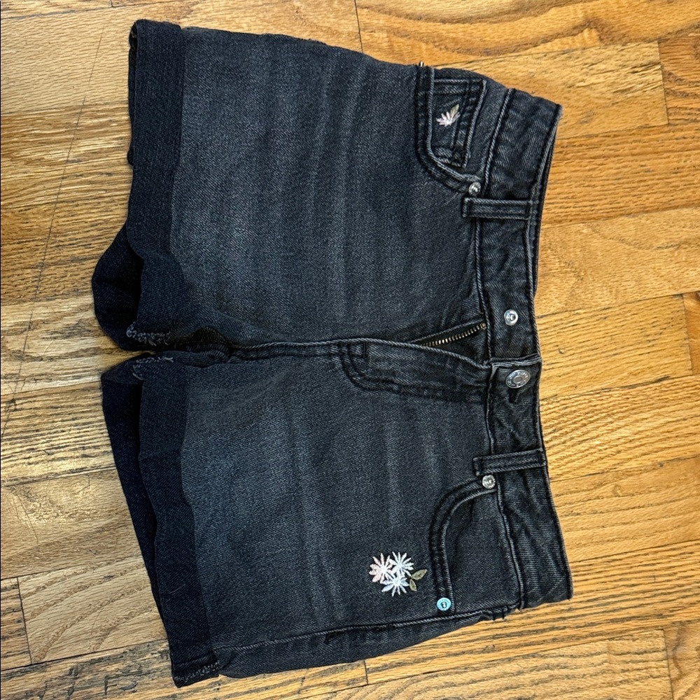 Cat & Jack Black Denim Shorts with Embroidered Flowers